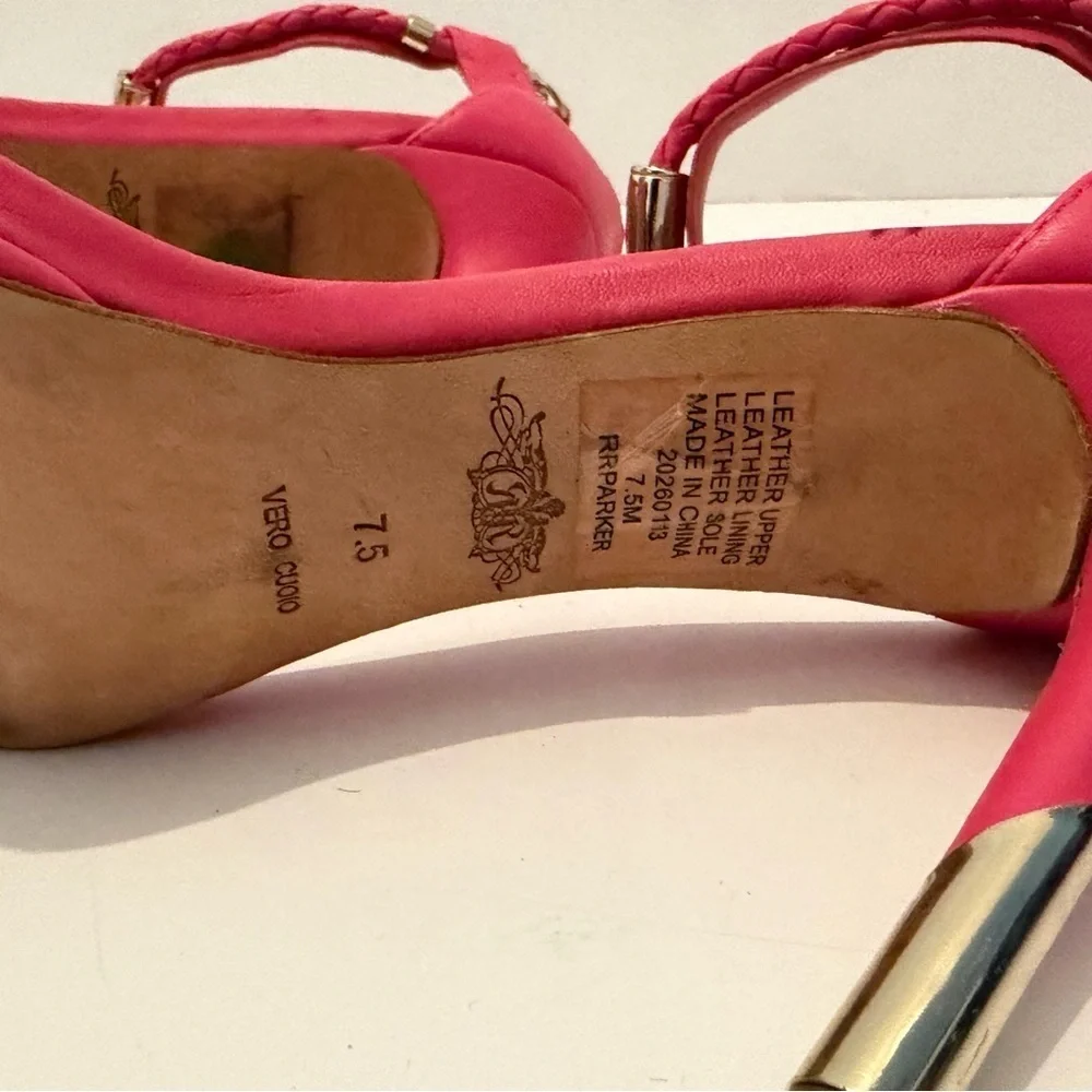 Rachel Roy Hot Pink Leather Heeled Sandals Ankle Strap Size 7.5